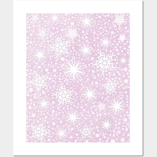 Sparkle Snowflake Pattern Design in Pastel Pink Background Posters and Art